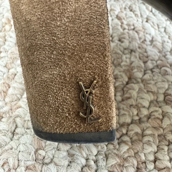 Saint Laurent Brown Suede Strappy Block Heels/Shoes 6.5